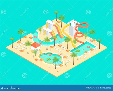 Territory Of Water Park Concept 3d Isometric View Vector Stock Vector