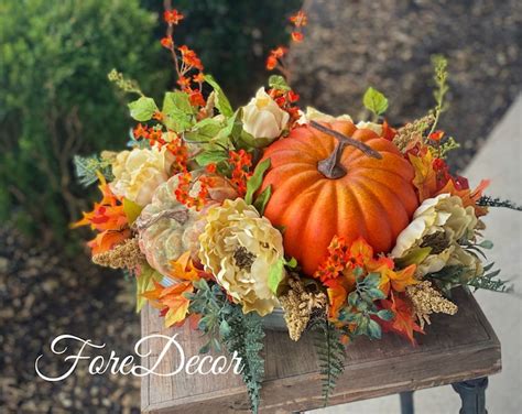 Farmhouse Pumpkin Centerpiece Table Arrangement For Fall Etsy