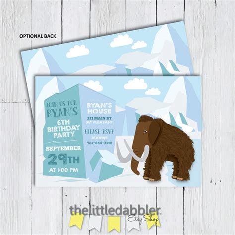 Printable Ice Age Birthday Party Invitation Woolly Mammoth Etsy