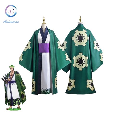 Roronoa Zoro Cosplay Costume Anime One Piece Cloak Robe Wano Country ...