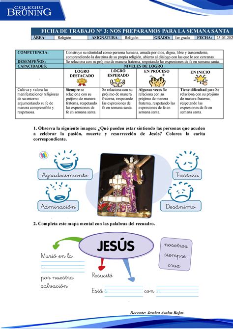 Ficha DE Trabajo 2021 8 Religión FICHA DE TRABAJO N 3 NOS