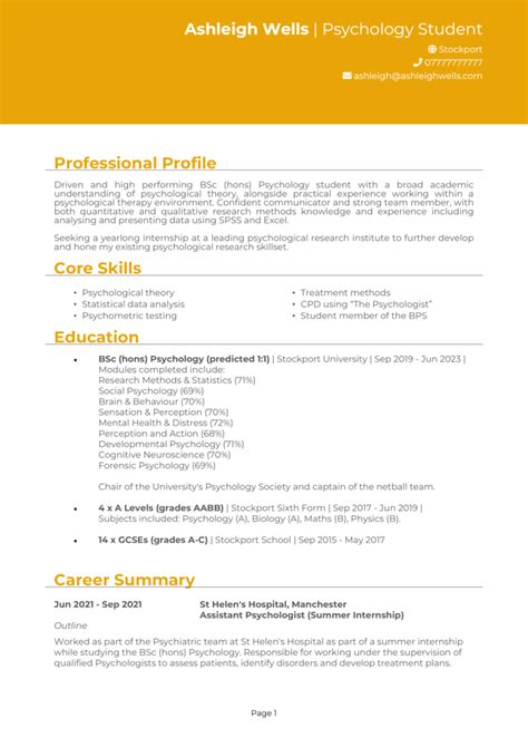 Student Resume Sample For Internship