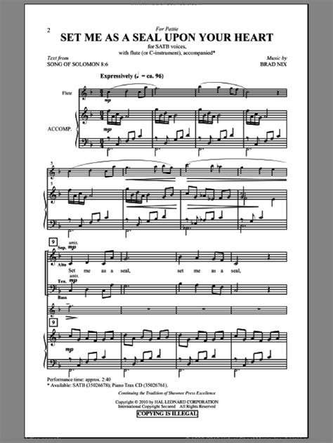 Brad Nix Set Me As A Seal Sheet Music For Choir Satb Soprano Alto Tenor Bass