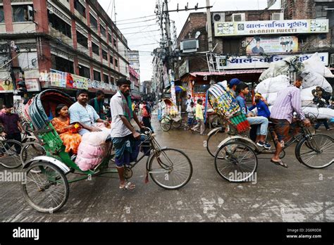 Colorful Cycle Rickshaws Roaming The Streets Of Dhaka Bangladesh Stock