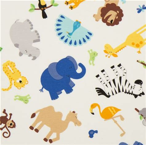 White Riley Blake Knit Fabric With Animals From The Usa Fabric By Riley