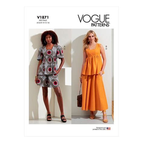 Vogue Sewing Pattern V1871 Misses Tops Shorts And Skirt