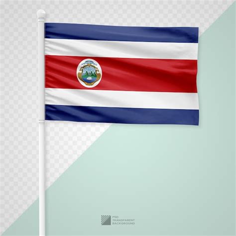 Ondeando La Bandera De Costa Rica En Un Poste De Metal Blanco Aislado