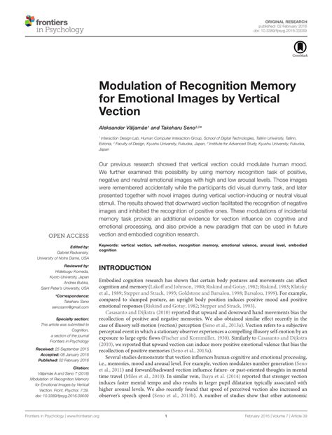 Pdf Modulation Of Recognition Memory For Emotional Images By Vertical