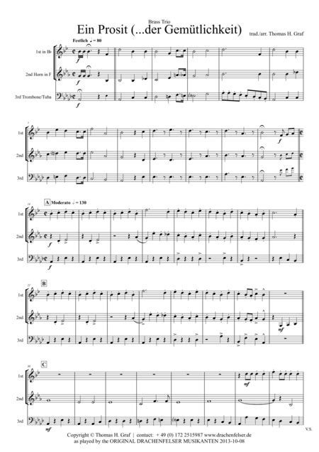 Ein Prosit - German Folk Song - Oktoberfest - Brass Trio By Traditional - Digital Sheet Music ...