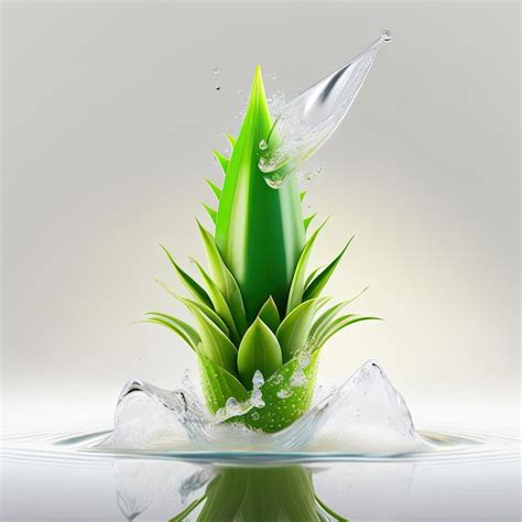 Aloe Vera Fresco Con Salpicaduras De Agua Aisladas Sobre Fondo Blanco