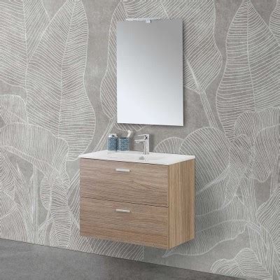 Mobile Bagno Da Terra Cm Linea Way Rovere Chiaro Specchio E Lavabo