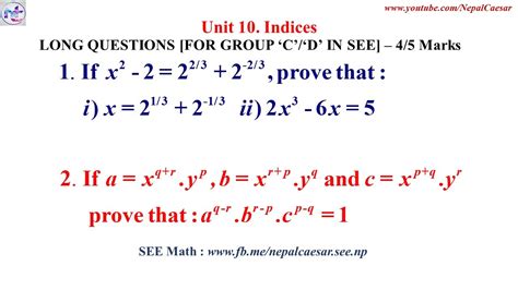 See Mathematics Unit 10 Indices Important Long Questions Solutions See