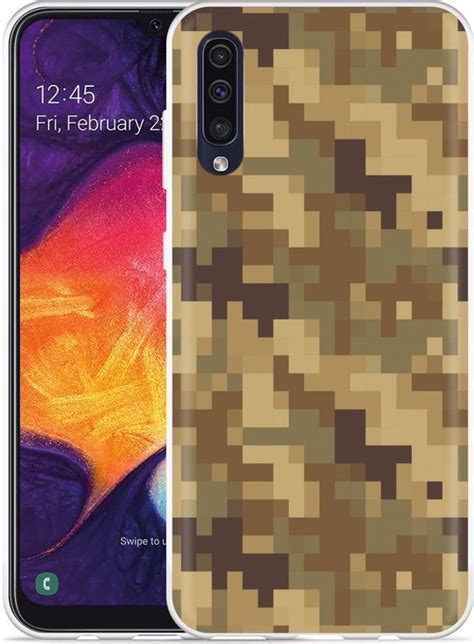 Galaxy A50 Hoesje Pixel Camouflage Brown Designed By Cazy Bol