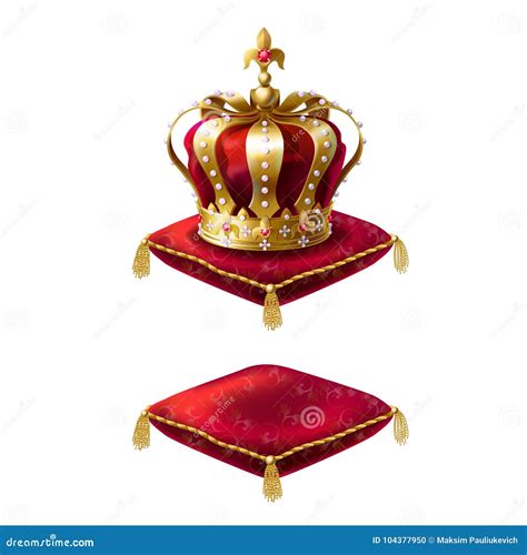 Royal Golden Crown On Red Velvet Pillow Stock Vector Illustration Of