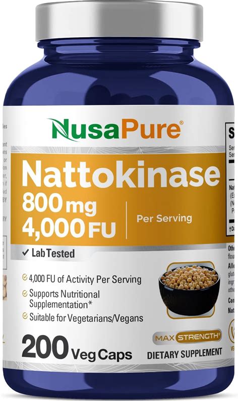 NusaPure Nattokinase 4000 FU 200 Veggie Capsules Non GMO Gluten Free