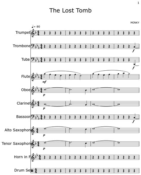 The Lost Tomb Sheet Music For Trumpet Trombone Tuba Flute Oboe