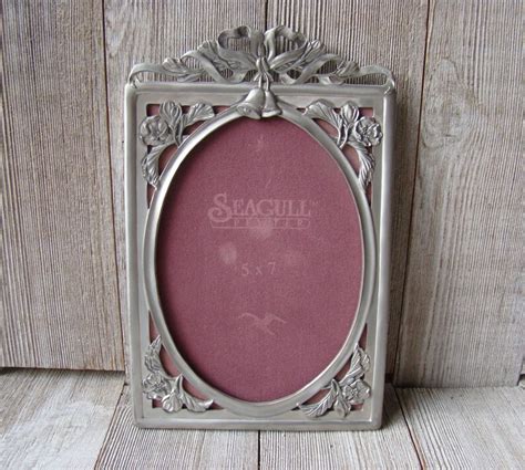 Vintage 1990 5 X 7 Seagull Oval Pewter Picture Frame Etsy