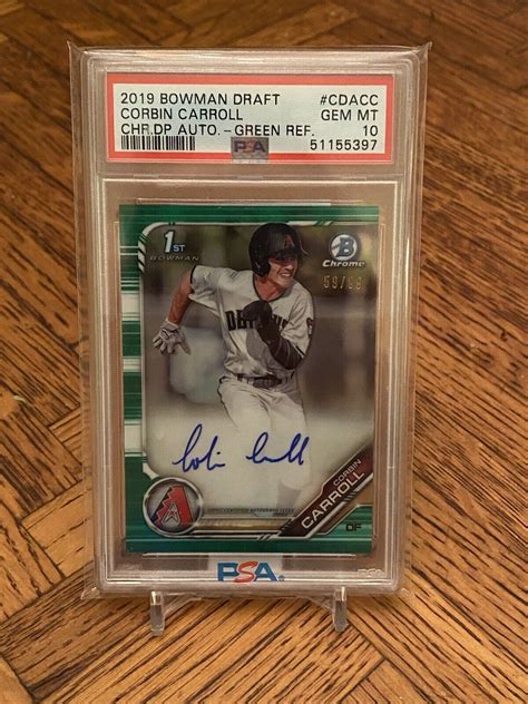 Corbin Carroll 2019 Bowman Chrome Draft Green Refractor Rc Auto Psa 10