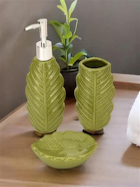 Buy Athome By Nilkamal Green 3 Pcs Textured Bath Accessories Set