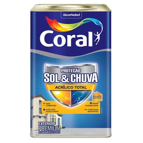 Tinta Coral Sol E Chuva 18 Litros - Tinta Sol e Chuva Acrílico Total Fosco Coral 18L | Luidar Tintas