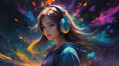 Premium AI Image | Girl wearing headphones wallpapers