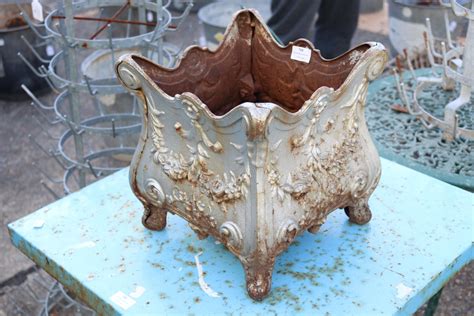 Sold Price Antique French Cast Iron Square Design Planter Or