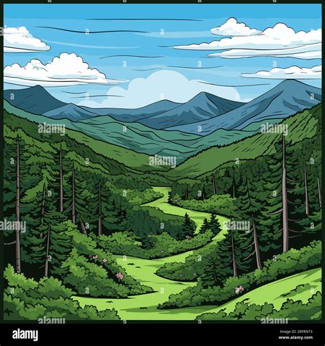 Great Smoky Mountains Hand Drawn Comic Illustration Great Smoky