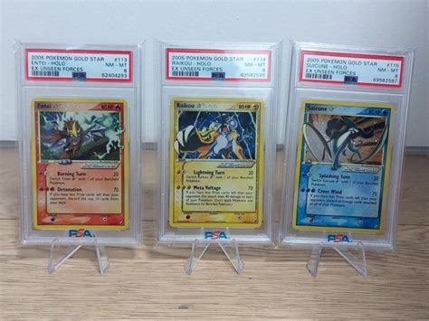 PSA 8 Entei Raikou Suicune Gold Star EX Unseen Forces Hobbies Toys