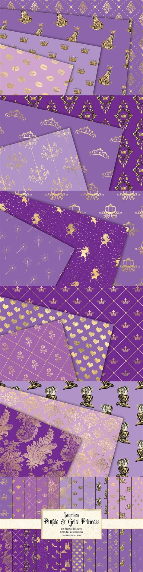 Purple Gold Princess Digital Paper Gold Digital Paper Digital