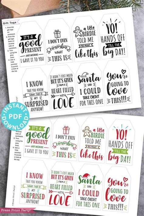 Funny Christmas Tags Printable Sets Press Print Party