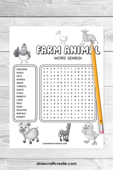 Free Printable Farm Animals Word Search - Draw Craft Create