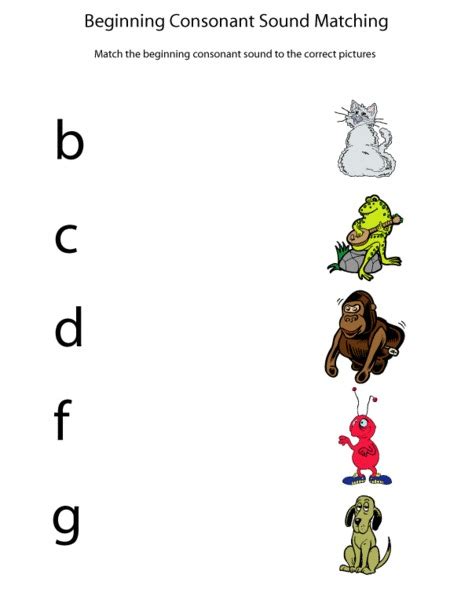 Beginning Consonant Sound Matching Worksheet For Kindergarten 2nd