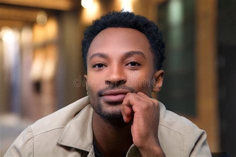 Young Man At Hotel Hall Indoor Portrait Handsome African Guy Smiling