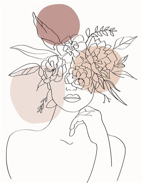 A Line Drawing Of A Woman With Flowers In Her Hair And The Sun Behind Her