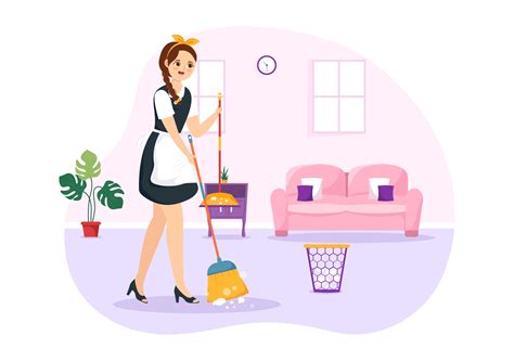 Professional Girl Maid Illustration Of Cleaning Service Wearing Her