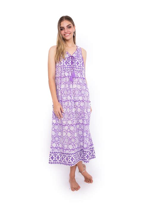 Jaipur Dress Long - Amethyst Block Print - OM Designs