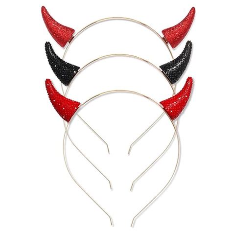 Halloween Headband 3d Glitter Rhinestone Devil Horns