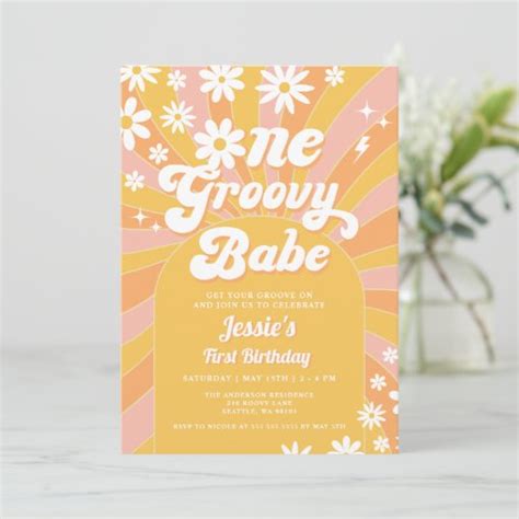 One Groovy Babe Pink Daisy Sunshine 1st Birthday Invitation Zazzle