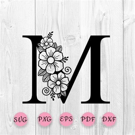 Flower Letter Svg Botanical Letter M SVG One Letter M Svg Floral