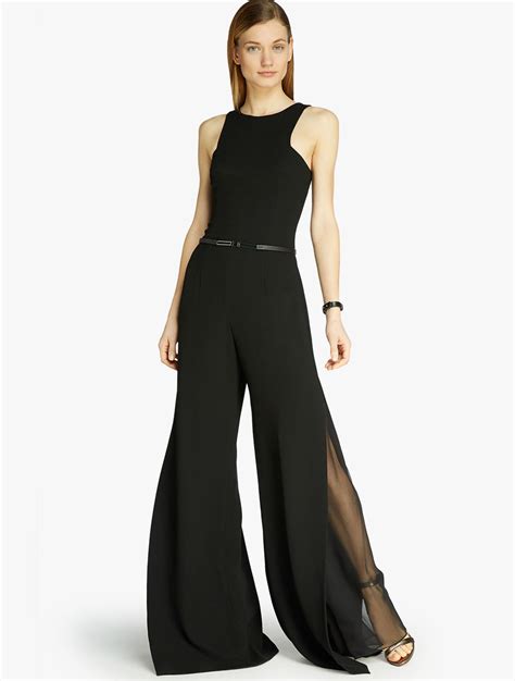 Lyst Halston Crepe Georgette Combo Jumpsuit In Black