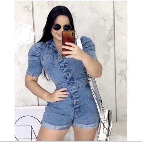 Macac O Jardineira Short Jeans Denin Lycra Manga Princesa Do Ao