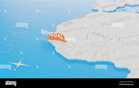 Senegal Highlighted On A White Simplified D World Map Digital D