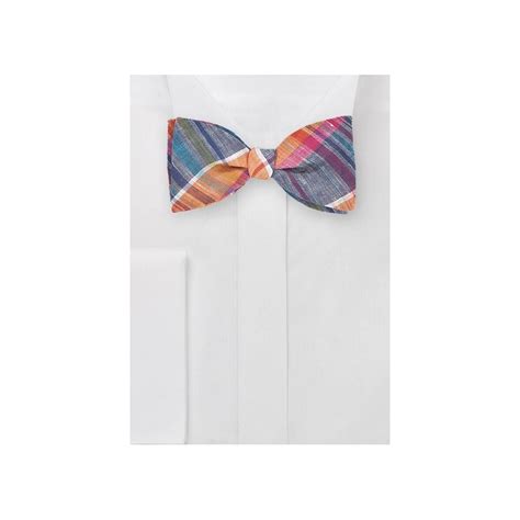 Madras Plaid Bow Tie In Blues And Oranges Ties