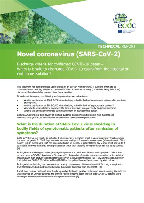 Novel Coronavirus SARS CoV 2 Discharge Criteria For Confirmed COVID