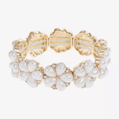 Monet Jewelry Simulated Pearl Flower Stretch Bracelet JCPenney