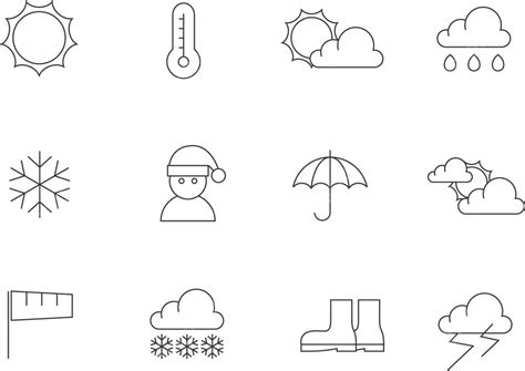 Outline Icons Weather Thermometer Climate Snowman Vector Thermometer