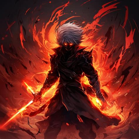 Premium AI Image | Anime style cartoon character holding fire sword ...