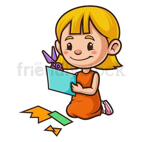 girl cutting paper cartoon clipart vector friendlystock