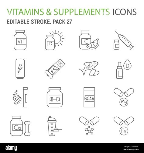 Vitamins And Supplements Line Icon Set Health Collection Sports