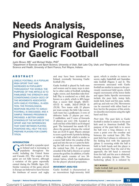 (PDF) Needs Analysis, Physiological Response, and Program Guidelines for Gaelic Football